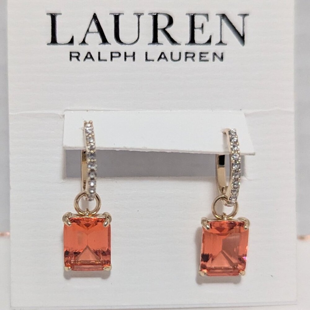 Ralph Lauren Peach/light orange Gold Tone Dangle Earrings new with tags